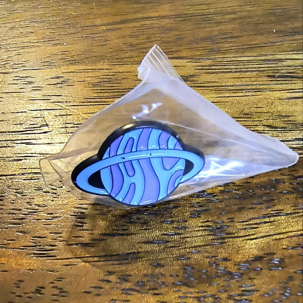 Blue purple ringed planet enamel pin backpack hat clothes bag cap denim shirt